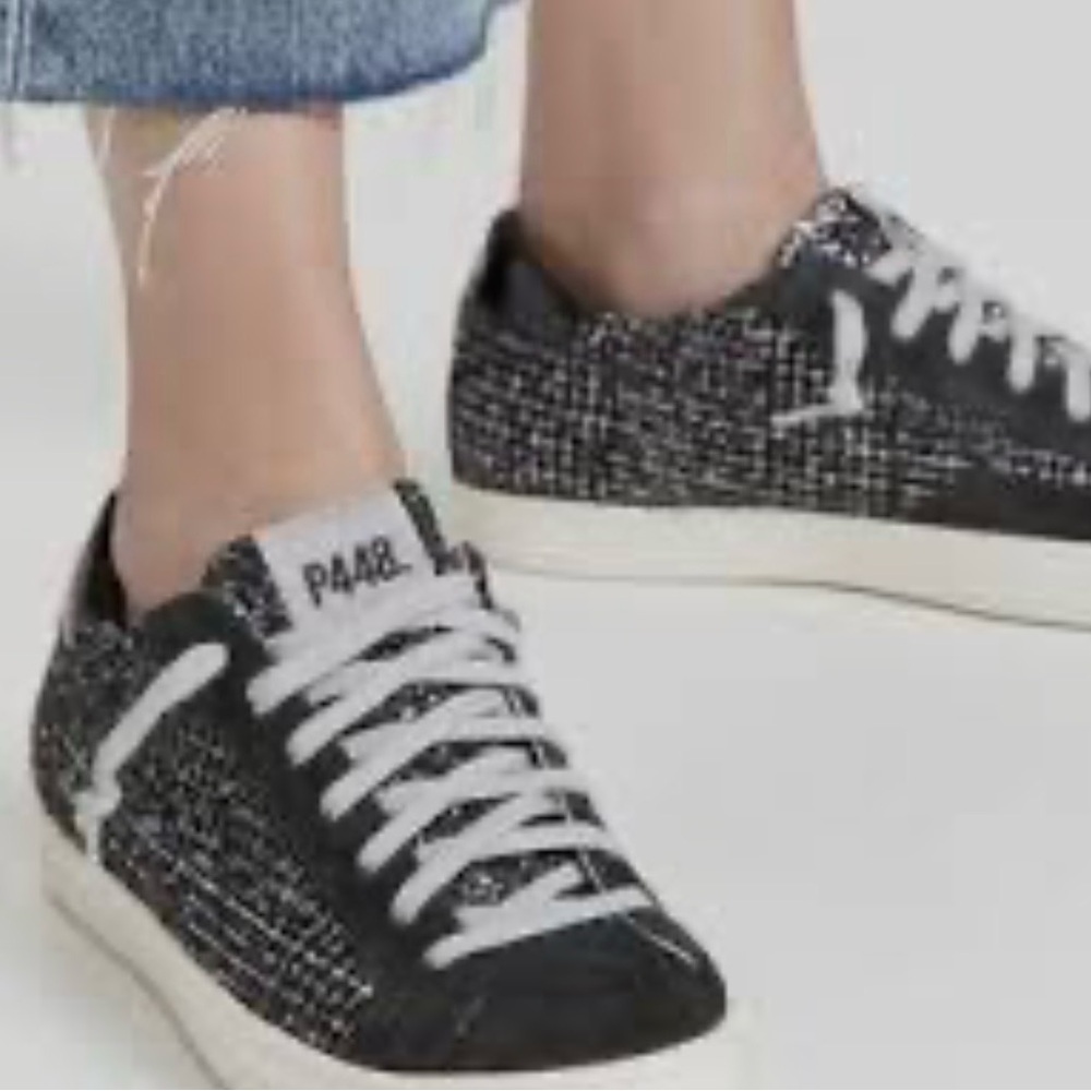 P448 Women's Black and White Tweed John Shaka Low Top - Picture 11 of 12